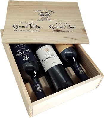 coffret cadeau à offrir aux amateurs de vin contenant 3 bouteilles de vin grand cru
