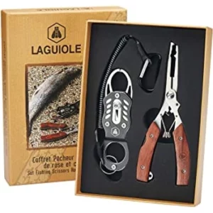 LAGUIOLE - 40268483 Boîte de pêcheur contenant une paire de pinces (22 cm) et un hameçon en acier inoxydable avec manche en palissandre brun - - - Marron | Beauxcadeaux