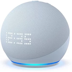 Echo Dot (5e génération, modèle 2022) avec horloge | Enceinte Bluetooth connectée avec horloge et Alexa | Bleu-gris | Beauxcadeaux